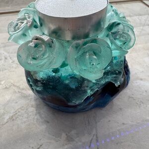 Blue and Silver Rose Candle Holder